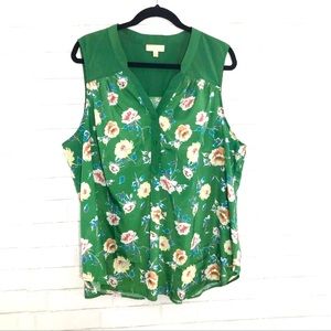 Modcloth Green Floral Sleeveless Plus Size Blouse